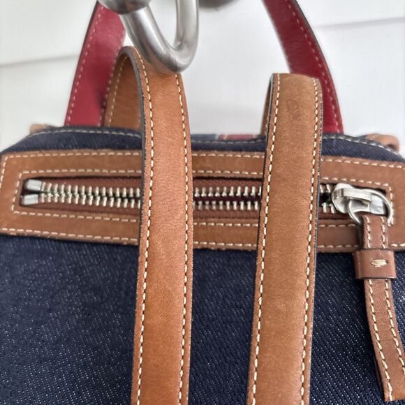 VGUC Vintage Coach Denim Day Chambray Brown Leather Trim backpack 9” X 11” - Picture 11 of 14